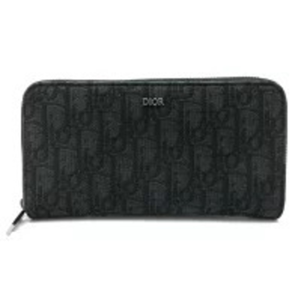 Dior Oblique Jacquard Long Zip Wallet Gray Black Canvas Bill Coin Purse